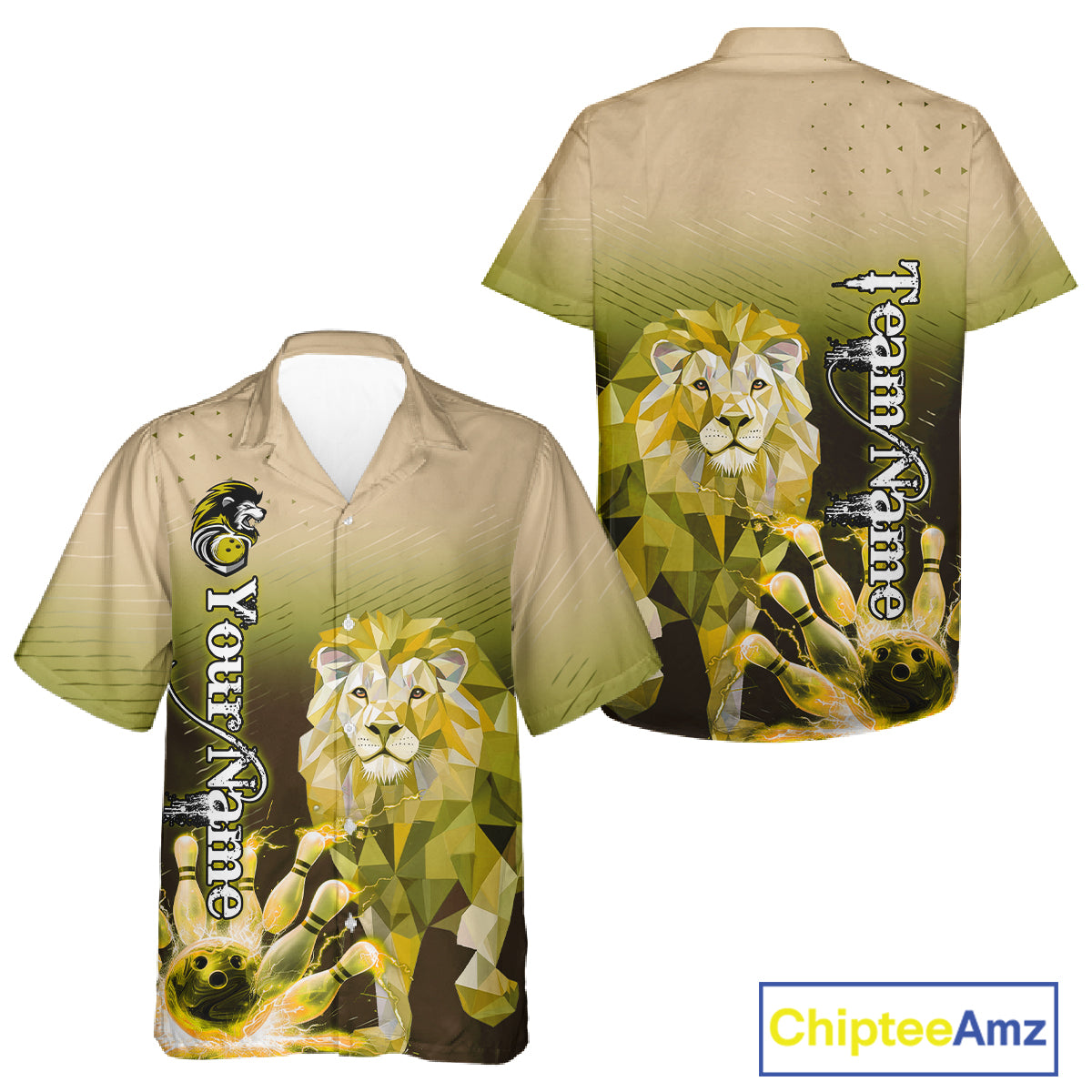 Yellow Lightning Lion Bowling Hawaiian Shirt Custom Lion Bowling Team jerseys NQS11569