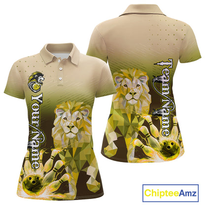 Yellow Lightning Lion Bowling Polo, Quarter Zip Shirts for Women Custom Lion Bowling Team jerseys NQS11569