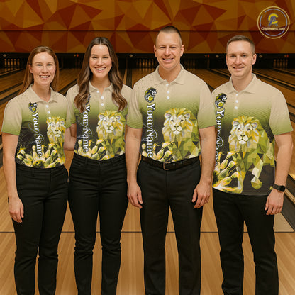Yellow Lightning Lion Bowling Polo, Quarter Zip Shirts for Men Custom Lion Bowling Team jerseys NQS11569