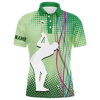 Green pattern Mens golf polo shirts custom sport mens golf tops, cool golf gifts for men NQS7385