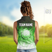 Load image into Gallery viewer, Funny Flamingo Green camo flame golf ball Women Golf Sleeveless Polo Shirt Custom Ladies Golf tops NQS9799
