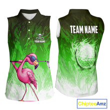 Load image into Gallery viewer, Funny Flamingo Green camo flame golf ball Women Golf Sleeveless Polo Shirt Custom Ladies Golf tops NQS9799