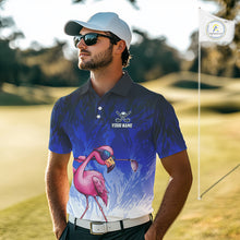 Load image into Gallery viewer, Funny Flamingo Blue camo flame golf ball Mens Golf Polo Shirts Custom Flamingo Golf attire for men NQS9800