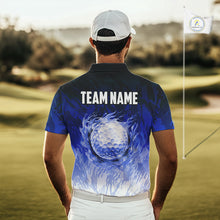 Load image into Gallery viewer, Funny Flamingo Blue camo flame golf ball Mens Golf Polo Shirts Custom Flamingo Golf attire for men NQS9800