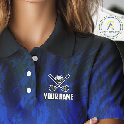Funny Flamingo Blue camo flame golf ball Women Golf Polo Shirt Custom Flamingo Golf attire for ladies NQS9800