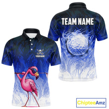 Load image into Gallery viewer, Funny Flamingo Blue camo flame golf ball Mens Golf Polo Shirts Custom Flamingo Golf attire for men NQS9800