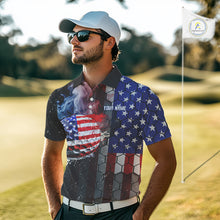 Load image into Gallery viewer, Smoke Golf ball American Flag pattern Mens Golf Polo Shirts Custom Patriotic Golf attire for men NQS9801