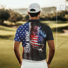 Load image into Gallery viewer, Smoke Golf ball American Flag pattern Mens Golf Polo Shirts Custom Patriotic Golf attire for men NQS9801