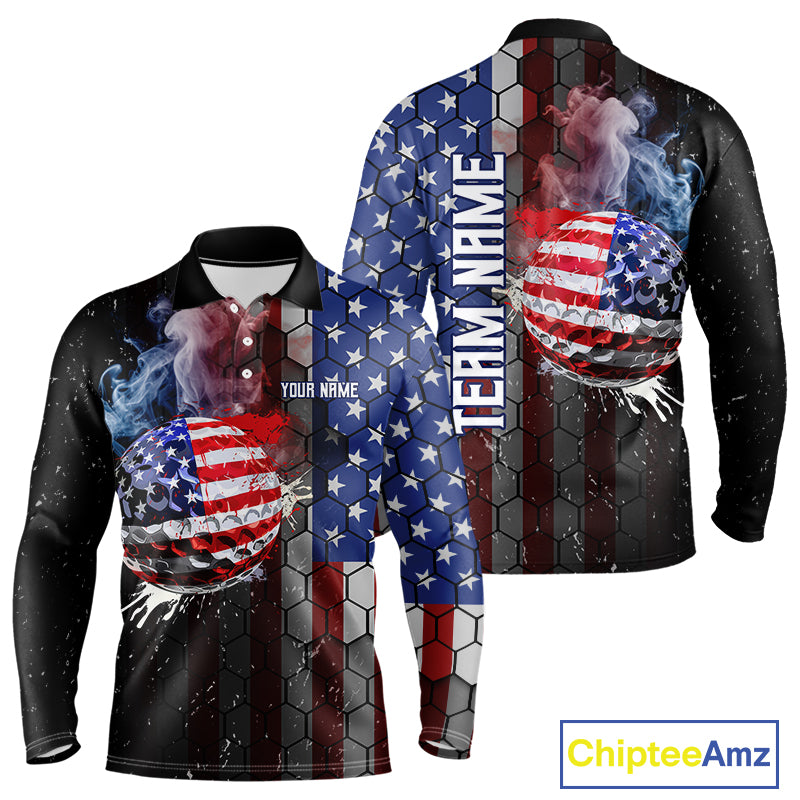 Smoke Golf ball American Flag pattern Mens Golf Polo Shirts Custom Patriotic Golf attire for men NQS9801