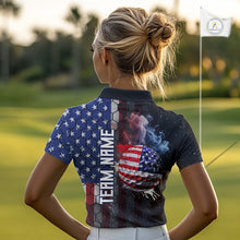 Load image into Gallery viewer, Smoke Golf ball American Flag pattern Women Golf Polo Shirts Custom Patriotic Golf attire for ladies NQS9801