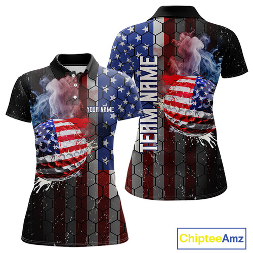Smoke Golf ball American Flag pattern Women Golf Polo Shirts Custom Patriotic Golf attire for ladies NQS9801