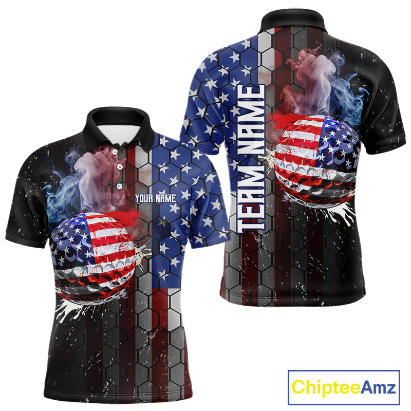 Smoke Golf ball American Flag pattern Mens Golf Polo Shirts Custom Patriotic Golf attire for men NQS9801