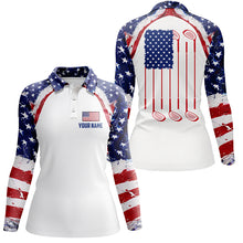 Load image into Gallery viewer, Watercolor American flag white Womens golf polo shirt custom golf tops for ladies patriotic golf gift NQS5376