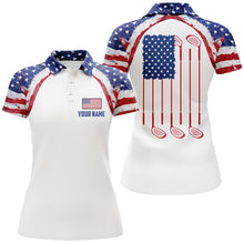 Load image into Gallery viewer, Watercolor American flag white Womens golf polo shirt custom golf tops for ladies patriotic golf gift NQS5376