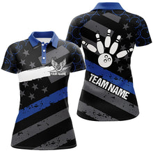 Load image into Gallery viewer, Black American flag Women bowling shirts Custom bowling camo Team Jerseys, gift for Bowlers | Blue NQS7575