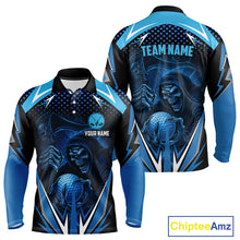Load image into Gallery viewer, Mens golf polo shirts custom Blue Lightning reaper skull Golf team golf jersey, mens golf attire NQS10206