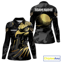 Load image into Gallery viewer, Black &amp; Gold Eagle golf polo shirts for Women custom Women's golf team shirts, personalized golf gift NQS10208