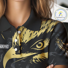 Load image into Gallery viewer, Black &amp; Gold Eagle golf polo shirts for Women custom Women's golf team shirts, personalized golf gift NQS10208