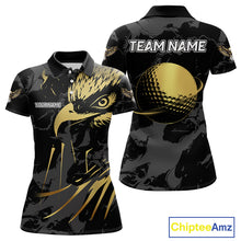 Load image into Gallery viewer, Black &amp; Gold Eagle golf polo shirts for Women custom Women's golf team shirts, personalized golf gift NQS10208