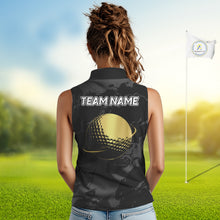 Load image into Gallery viewer, Black &amp; Gold Eagle sleeveless golf polo shirts custom Women&#39;s golf team shirt, personalized golf gift NQS10208