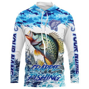 Crappie fishing Blue ocean camo Custom UV protection fishing long sleeve shirt, Crappie Fishing jersey NQS8172