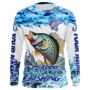 Crappie fishing Blue ocean camo Custom UV protection fishing long sleeve shirt, Crappie Fishing jersey NQS8172