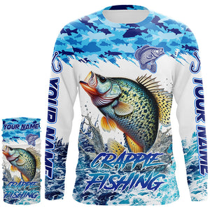 Crappie fishing Blue ocean camo Custom UV protection fishing long sleeve shirt, Crappie Fishing jersey NQS8172