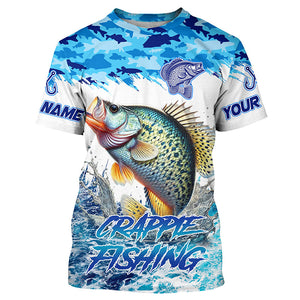 Crappie fishing Blue ocean camo Custom UV protection fishing long sleeve shirt, Crappie Fishing jersey NQS8172