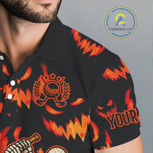 Load image into Gallery viewer, Orange and Black Halloween Pattern Funny Skull Golf polo shirt for men Custom Halloween Mens golf top NQS10352