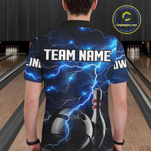 Load image into Gallery viewer, Blue Lightning Thunder Black Bowling Polo, Quarter zip Shirt for men custom storm bowling team jerseys NQS8386