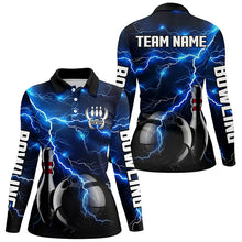 Load image into Gallery viewer, Blue Lightning Thunder Black Women Bowling Polo, Quarter zip Shirt custom storm bowling team jerseys NQS8386