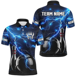 Blue Lightning Thunder Black Bowling Polo, Quarter zip Shirt for men custom storm bowling team jerseys NQS8386