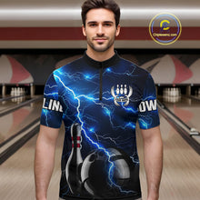 Load image into Gallery viewer, Blue Lightning Thunder Black Bowling Polo, Quarter zip Shirt for men custom storm bowling team jerseys NQS8386