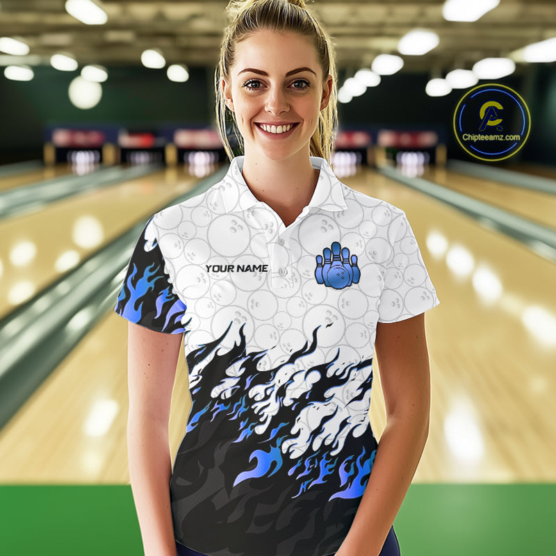 Black and White Camo Bowling Shirts For Women Custom Bowling Team League Jerseys | Blue NQS10561