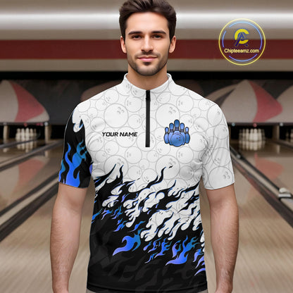 Black and White Camo Bowling Shirts For Men Custom Bowling Team League Jerseys | Blue NQS10561