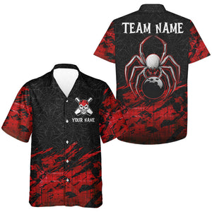 Custom Hawaiian bowling shirts red and black spider Halloween bowling button down shirts NQS8599