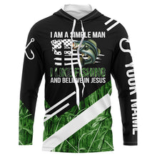 Load image into Gallery viewer, Bass fishing green camo I am a simple man I like fishing and believe in Jesus Custom fishing shirts NQS4245