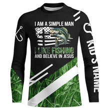 Load image into Gallery viewer, Bass fishing green camo I am a simple man I like fishing and believe in Jesus Custom fishing shirts NQS4245