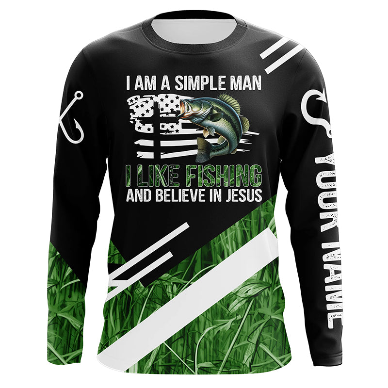 Bass fishing green camo I am a simple man I like fishing and believe in Jesus Custom fishing shirts NQS4245