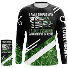 Load image into Gallery viewer, Bass fishing green camo I am a simple man I like fishing and believe in Jesus Custom fishing shirts NQS4245