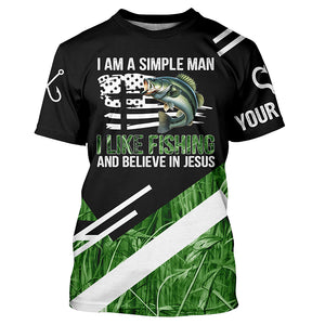 Bass fishing green camo I am a simple man I like fishing and believe in Jesus Custom fishing shirts NQS4245