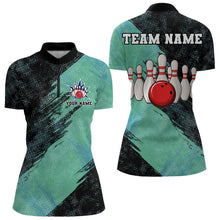 Load image into Gallery viewer, Black and Mint Color Womens bowling Polo, Quarter Zip shirt Custom Bowling Team Jerseys, Bowler Outfit NQS9087