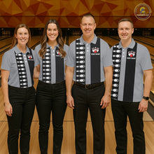 Load image into Gallery viewer, Black and Gray Retro Bowling Polo, Quarter Zip Shirts For Men Custom Vintage Bowling Team Jerseys NQS11156