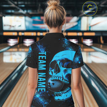 Load image into Gallery viewer, Black and Blue Skull bowling shirts for Women Custom Skull team bowling uniforms, bowling outfit NQS11573
