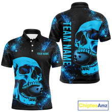 Load image into Gallery viewer, Black and Blue Skull bowling shirts for men Custom Skull team bowling shirts uniforms, bowling outfit NQS11573
