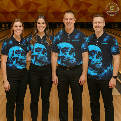 Black and Blue Skull bowling shirts for Women Custom Skull team bowling uniforms, bowling outfit NQS11573