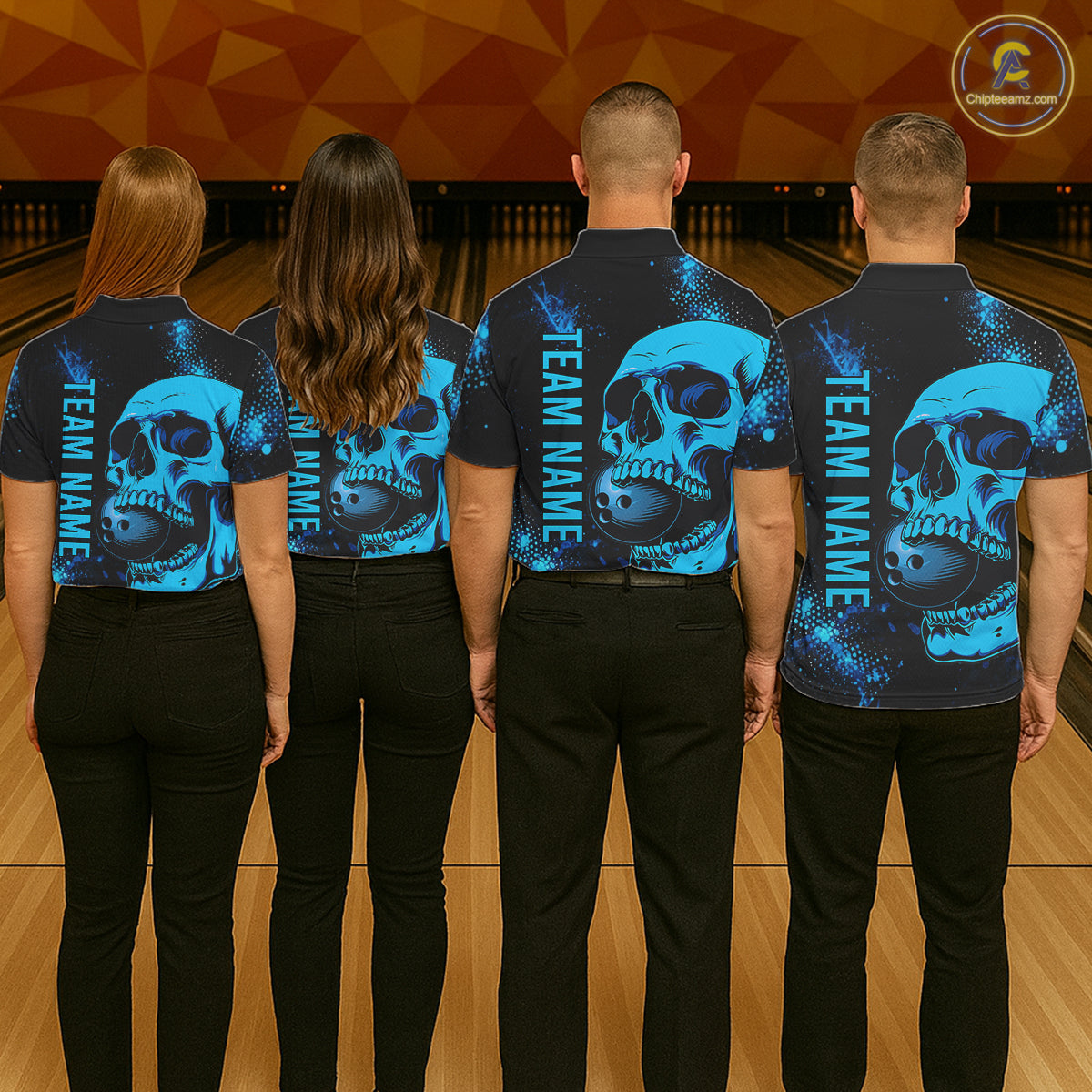 Black and Blue Skull bowling shirts for Women Custom Skull team bowling uniforms, bowling outfit NQS11573