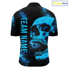 Load image into Gallery viewer, Black and Blue Skull bowling shirts for men Custom Skull team bowling shirts uniforms, bowling outfit NQS11573