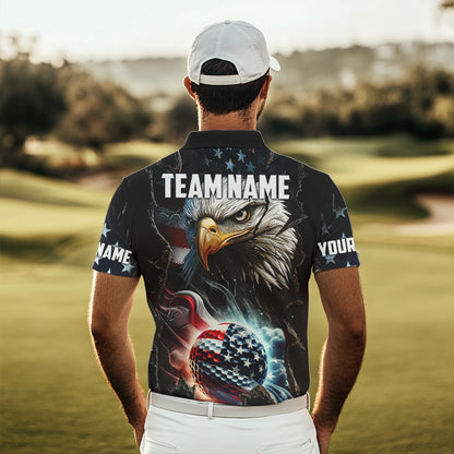 Personalized Eagle American flag Golf Polo Team Shirts For Men Custom Patriotic Mens Golf attire NQS9620