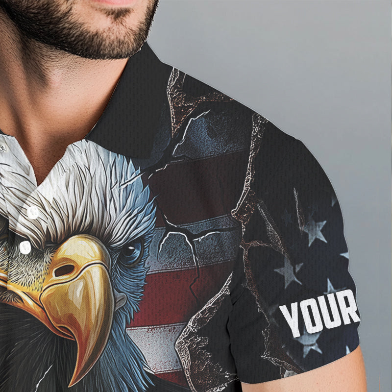 Personalized Eagle American flag Golf Polo Team Shirts For Men Custom Patriotic Mens Golf attire NQS9620